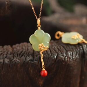 Twilight Calm with Red Agate Plum Blossom Necklace