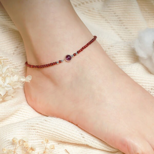 Smooth Purple Amethyst and Garnet Anklet – view 4