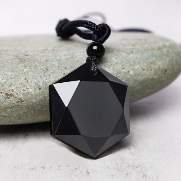 Black Obsidian Pendant Necklace on Cotton Cord – view 3