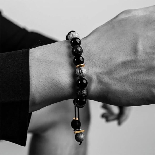 Twilight Calm with Black Obsidian and Lava Rock Bracelet