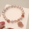 Strawberry Quartz Fox and Pearl Bracelet – view 2