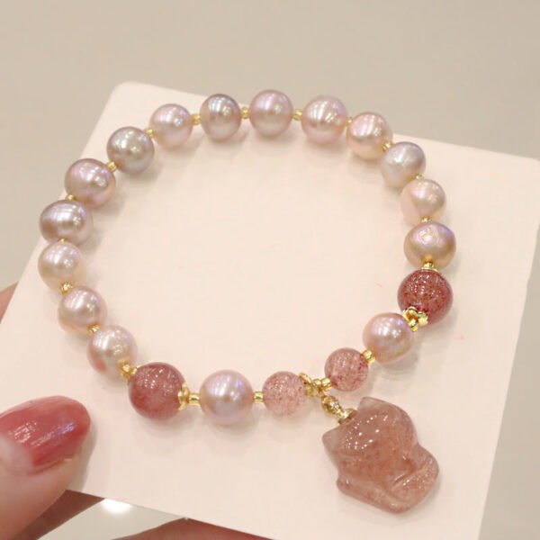 Strawberry Quartz Fox and Pearl Bracelet – view 2