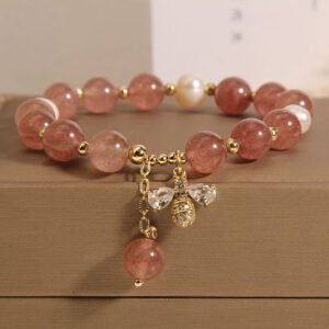 Rosy Soft Pink Strawberry Quartz Zircon Bracelet