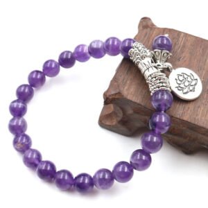 Smooth Purple Amethyst Lotus Bracelet