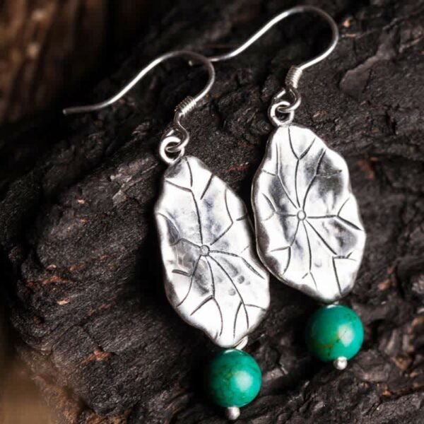 Peaceful Awareness, Worn Daily. Turquoise Ginkgo Leaf Earrings – view 4