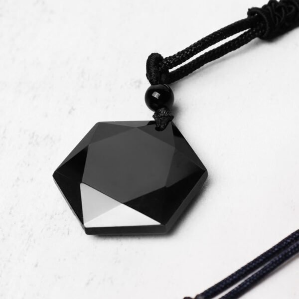 Black Obsidian Pendant Necklace on Cotton Cord – view 5