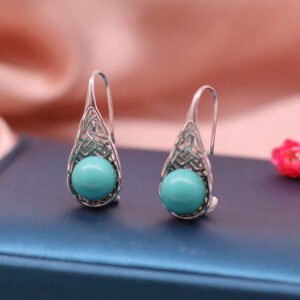 Blue-Green with Matrix Silver Turquoise Earrings
