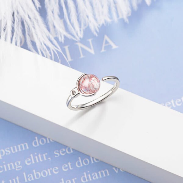 Soft Pink Rose Quartz and Crystal Ring – view 8