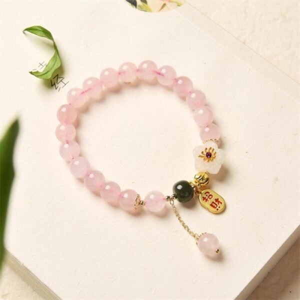 Through the Workday — Rose Quartz Flower Bracelet – view 6
