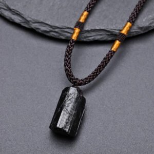 Matte Black Ridges Black Tourmaline Necklace