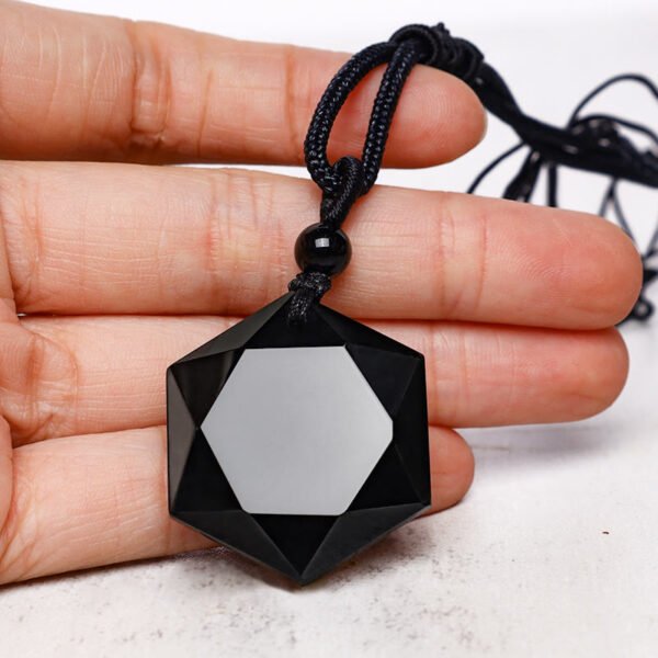 Black Obsidian Pendant Necklace on Cotton Cord – view 2