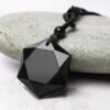 Black Obsidian Pendant Necklace on Cotton Cord