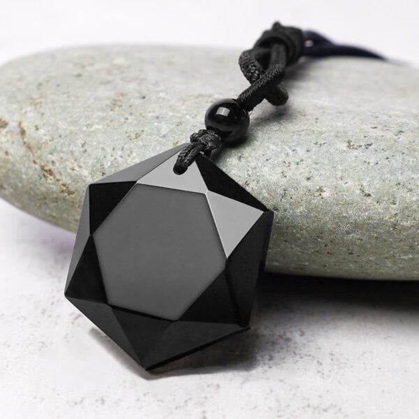 Black Obsidian Pendant Necklace on Cotton Cord