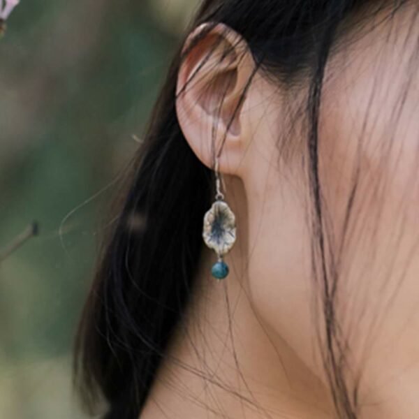 Peaceful Awareness, Worn Daily. Turquoise Ginkgo Leaf Earrings – view 5