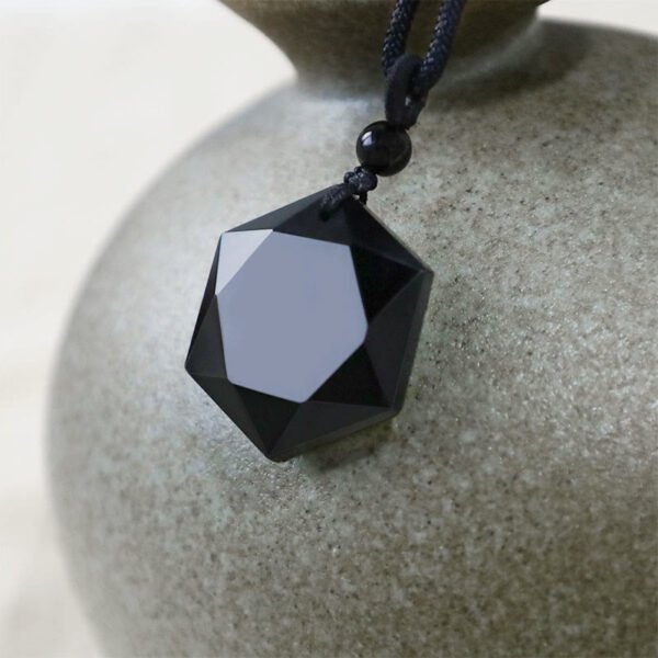 Black Obsidian Pendant Necklace on Cotton Cord – view 4