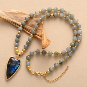 Labradorite Beads and Heart Pendant Necklace