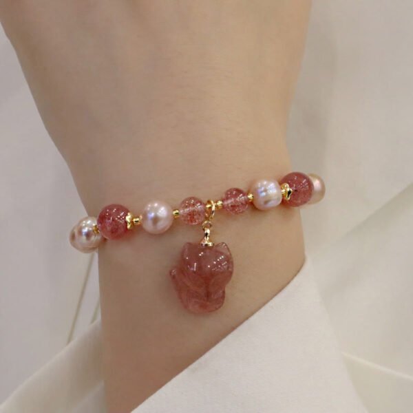 Strawberry Quartz Fox and Pearl Bracelet – view 8